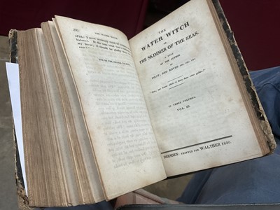 Lot 754 - James Fenimore Cooper - The Water Witch or the Skimmer of the Seas, very rare first edition published Dresden 1830, three volumes bound in one, marbled board ends with tooled spine, 17 x 11cm