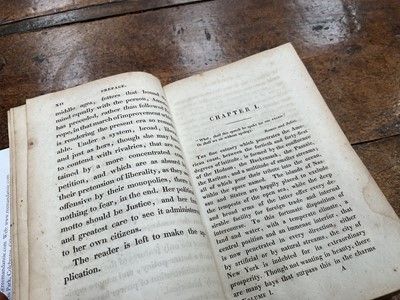 Lot 754 - James Fenimore Cooper - The Water Witch or the Skimmer of the Seas, very rare first edition published Dresden 1830, three volumes bound in one, marbled board ends with tooled spine, 17 x 11cm