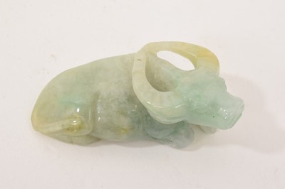 Lot 777 - Small Chinese jade or green hardstone carving of a water buffalo, 5cm long