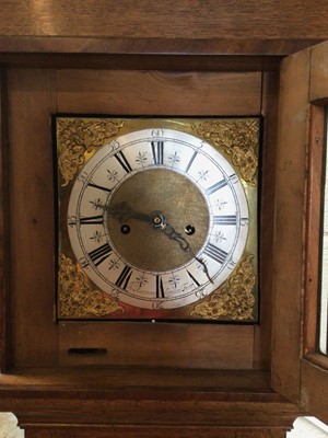 Lot 595 - Early 18th century 8-day long case clock, the dial signed 'Jn Barrow Londini Fecit' in a later early 19th century oak case