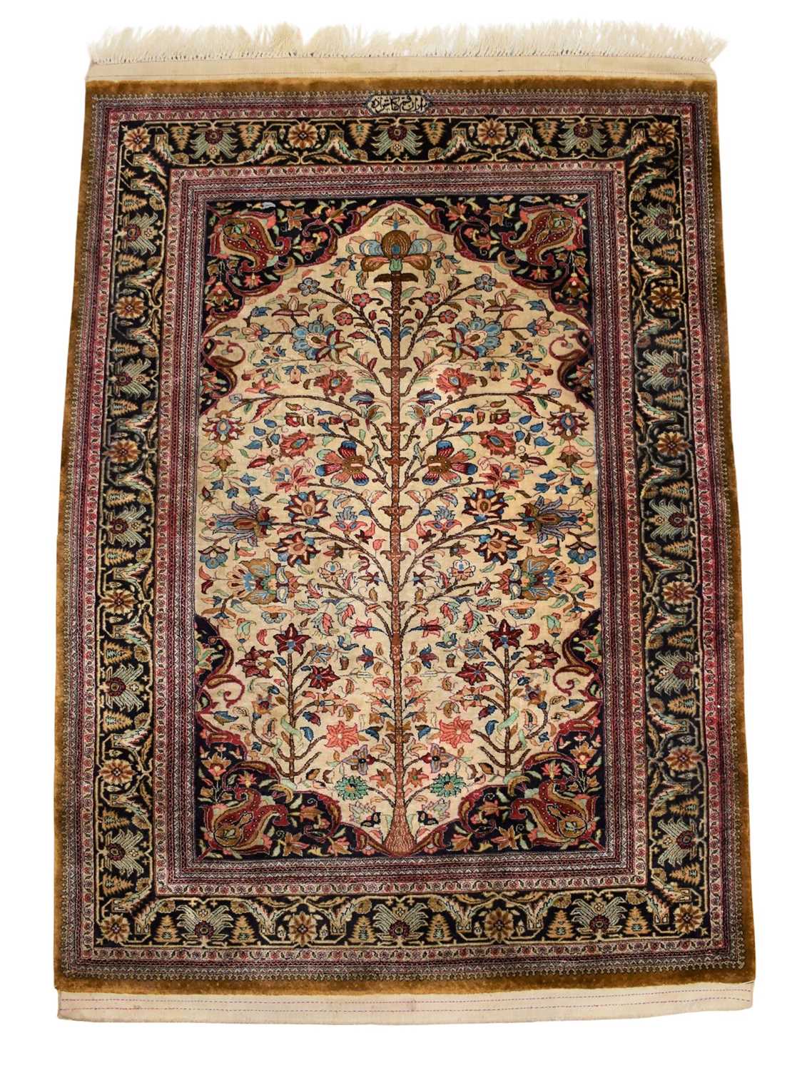Lot 1488 - Kashan part silk tree of life rug