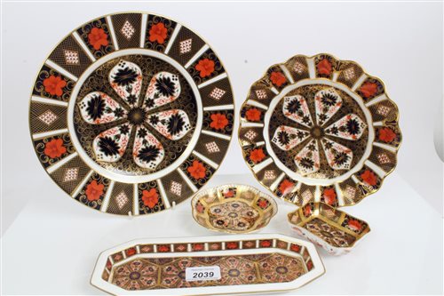 Lot 2039 - Two Royal Crown Derby Imari plates and three...