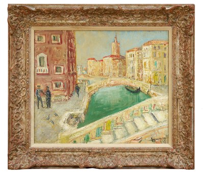 Lot 1135 - *Jean Vinay (1907-1978) oil on canvas - Venice, signed, further signed and inscribed verso, 46cm x 56cm, framed. Provenance: The Adams Gallery, Berkeley Square