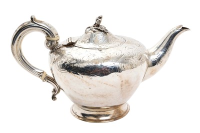 Lot 283 - Victorian silver teapot of conical form, with engraved scroll and floral decoration
