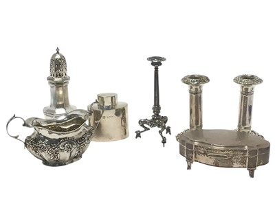 Lot 291 - Selection of miscellaneous silver, including pair dwarf candlesticks, jewellery box, etc
