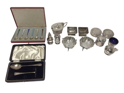 Lot 292 - Selection of miscellaneous silver, including condiments, dishes, christening set and other items