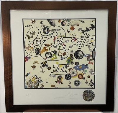 Lot 1146 - *Richard Drew, known as Zacron (British, 1943-2012) silkscreen print - Led Zeppelin III album cover, signed, numbered 22/500, framed - sheet size 68 x 68cm NB: Although numbered from a run of 500...