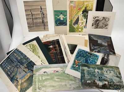 Lot 1144 - Folio of contemporary screen prints, linocuts and other works on paper including East Anglian artists, 41 works