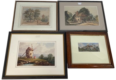 Lot 1145 - Group of four watercolours: James Lawson Stewart (1841-1929), A Moated Country House, 8.5cm x 18cm, English School, early 19th century
