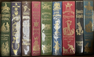 Lot 930 - Nine volumes, Jorrocks, illustrated by Leach, published by the R. S. Surtees Society 1984, in decorative bindings