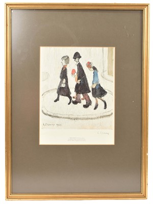 Lot 1147 - Lawrence Stephen Lowry (1887-1976) lithograph - The Family, hand signed, with blind stamp and publication details - Adam Collection Ltd. 25 x 21cm, glazed frame