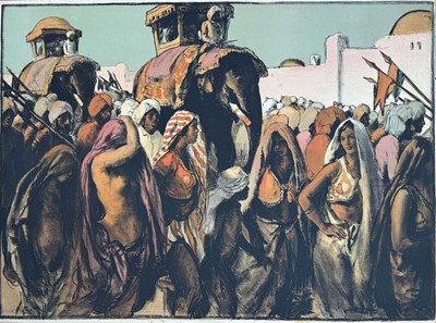 Lot 1150 - *Gerald Spencer Pryse (1882-1956) coloured lithograph, Scenes of Empire 1924, No. 4, signed in pencil, image 92cm x 125cm