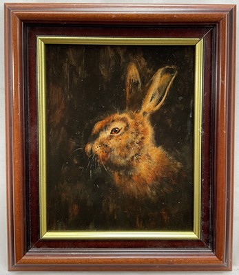 Lot 76 - English School, oil on board, Portrait of a Brown Hare