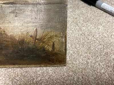 Lot 78 - Norwich School, oil on panel, Farmer driving cattle by a riverside, indistinctly signed