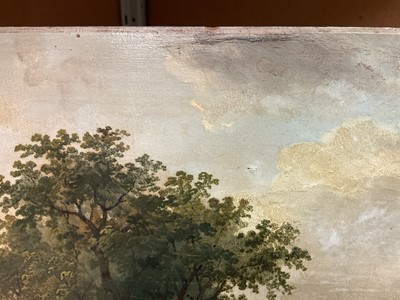 Lot 78 - Norwich School, oil on panel, Farmer driving cattle by a riverside, indistinctly signed