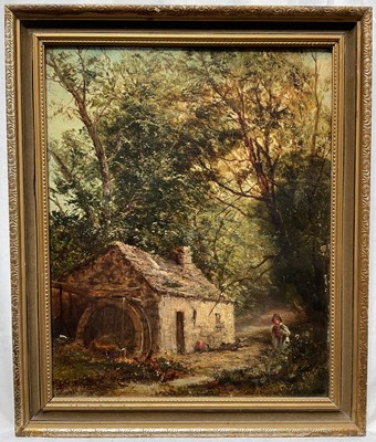 Lot 79 - English School oil on canvas A figure by a wooded watermill indistinctly signed and dated 1834