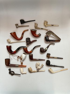 Lot 2425 - Collection of pipes, including rare antique clay examples, silver mounted, etc
