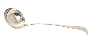 Lot 321 - Rare Georgian Scottish provincial silver soup ladle, circa 1795, maker possibly David Izat, length 32.5cm.