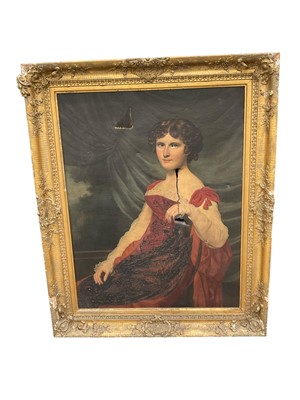 Lot 1181 - Regency period oil on canvas - half length portrait of a lady, a.f.
