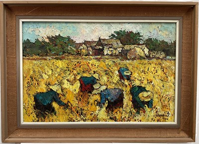 Lot 202 - Noparat Livisiddhu (Thai) oil on canvas, Harvesters 1975