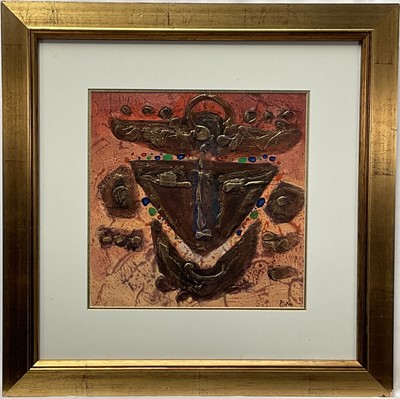 Lot 205 - Sjafri (b. 1938, Indonesian) group of four mixed media abstracts in glazed gilt frames