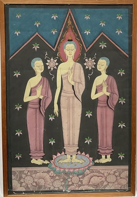 Lot 206 - Indian gouache, three figures, 82cm x 54cm, glazed frame
