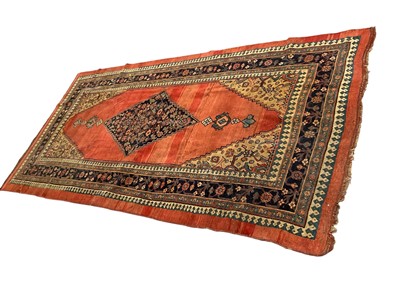 Lot 1496 - Sultanabad rug, with central diamond medallion on brick red ground, 340 x 174cm