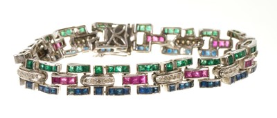 Lot Art Deco style diamond ruby and emerald bracelet