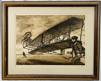 Lot 34 - Michael Jacques (American, b.1945) pencil signed etching - Morning at Kitty Hawk, dated 1978, commissioned by the American Aviation Historical Society, with Franklin Gallery Certificate of Authe...