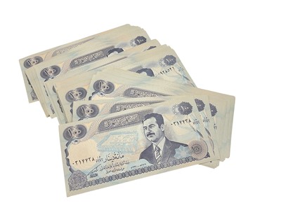 Lot 411 - World - Mixed banknotes to include Iraq Saddam Hussein uncirculated 100 Dinar x 169 & other Middle Eastern issues (N.B. Mixed grades) (Total 244 banknotes)