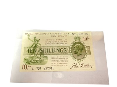 Lot 413 - G.B. - Third Bradbury issue Ten Shilling green brown & purple banknote (Oct. 1918)..