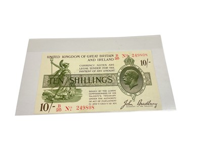 Lot 415 - G.B. - Third Bradbury issue Ten Shilling green, brown & purple banknote (Dec. 1918)