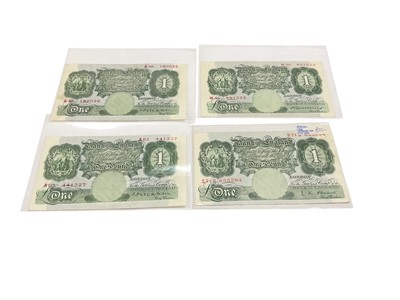 Lot 423 - G.B. - Mixed Bank of England green One Pound notes circa 1928-55, to include Cashiers Mahon prefixes A48, A63, Catterns prefix W46, O'Brien prefix S71S (Scarce), Beale consecutive notes prefix T...