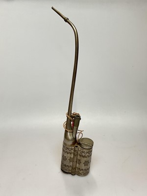 Lot 2479 - Chinese paktong water pipe for opium, 19th century. With character marks on underside of hinged cover. Old Sotheby’s label to base