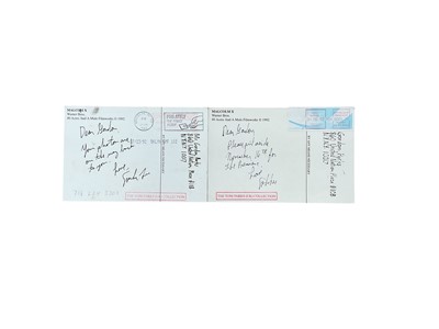 Lot 1429 - Gordon Parks, American, 1912-2006. Two Malcolm X Warner Bros advertising cards addressed and inscribed to Gordon Parks inviting him to the premier by the director of Malcolm X Spike Lee. Each be...