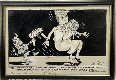 Lot 279 - Nick Garland OBE, b.1935. Original Tory Party political cartoon for The Daily Telegraph, published Wednesday, May 15th, 1991. “Polls” pulling the “Safe Seat, Monmouth” away from the “Tory Party”...