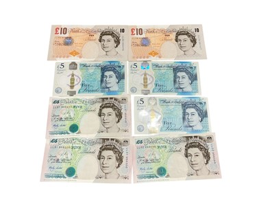 Lot 436 - G.B. - Mixed Bank of England banknotes to include orange & multicoloured Ten Pounds Lowther (Nov. 2000) replacement notes prefixes LL18 GEF, LL30 VF, turquoise & multicoloured Five Pound...