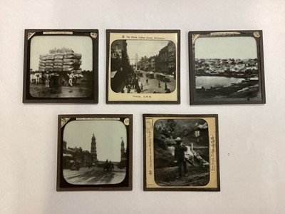 Lot 2678 - Australia: Victorian glass lantern slides, titled views of Australia, including New South Wales, a Tour in Victoria, Collins Street Melbourne, Adelaide, Sun downer on the Wallaby Track.