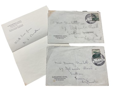 Lot 1417 - Hindenburg Zeppelin. Two postmarked mail envelopes carried on the voyage from Germany to North America in 1936. German and New York postmarks, with stamps.