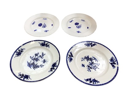 Lot 5159 - Pair of 18th century Chantilly porcelain plates, decorated in blue with the Gillyflower type pattern. Together with one other pair of blue and white plates.