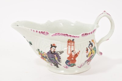 Lot 20 - Rare 18th century Liverpool porcelain butter boat or sauceboat, Philip Christian, c.1765-75. Decorated in enamels with figures and furniture.