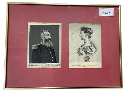 Lot 1427 - London Stereoscopic Co, King Leopold II & Queen Marie Henriette of Belgium. Unusual photographic prints on silk or fabric. Mounted and contained in a brass frame.