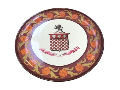 Lot 5107 - Large late 19th century pottery charger decorated with an armorial for the ‘Liddell’ family.