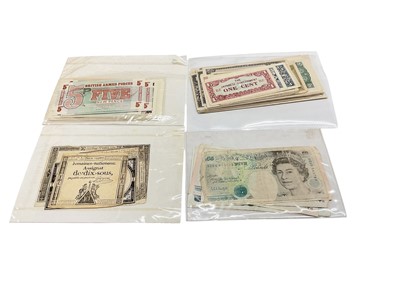 Lot 446 - World - Mixed banknotes to include G.B. Bank of England, European World War II military issues, France late 18th century interest coupons x 5 & others (222 banknotes)