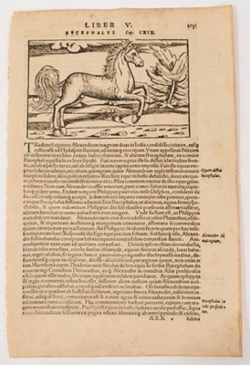 Lot 666 - Sebastian Munster, cartographer and scholar, 1488-1552. Woodcut and letterpress on cover paper, a single double sided book leaf from the Latin edition of Sebastian Munster’s Cosmographia, printe...