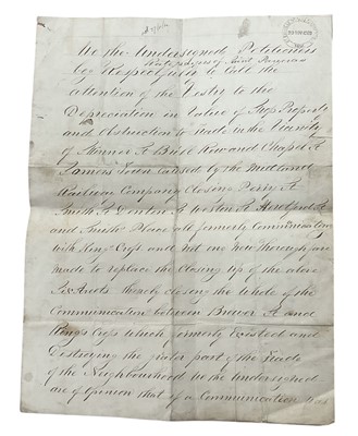 Lot 1440 - Midland Railway interest: A Victorian handwritten petition document, calling for the attention to the depreciation in value of shop property and obstruction… caused by the Midland Railway Compan...
