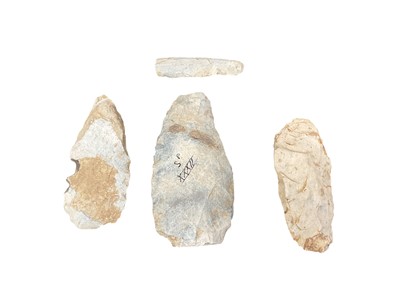 Lot 2441 - Group of stone age knapped tools, some with pen inscriptions