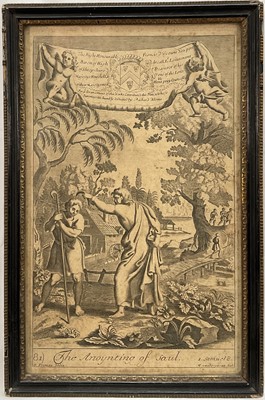 Lot 312 - Saul Anointed King by Samuel, “The Anoynting of Saul” late 17th/early 18th century engraving