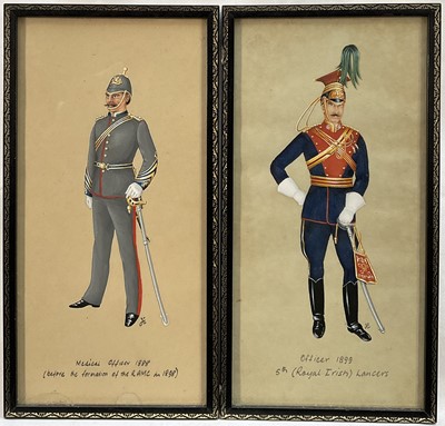 Lot 305 - Pair of original and detailed gouache or bold watercolour studies / illustrations of military uniforms, “Medical Officer 1888