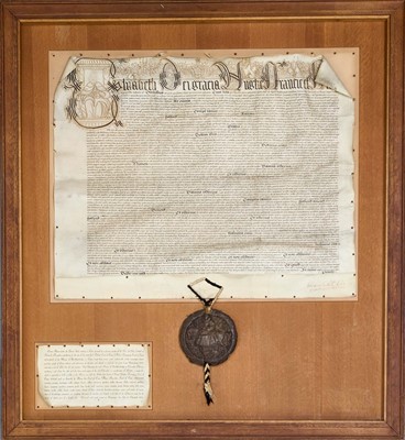 Lot 835 - Elizabethan letters patent on vellum with seal relating to Essex